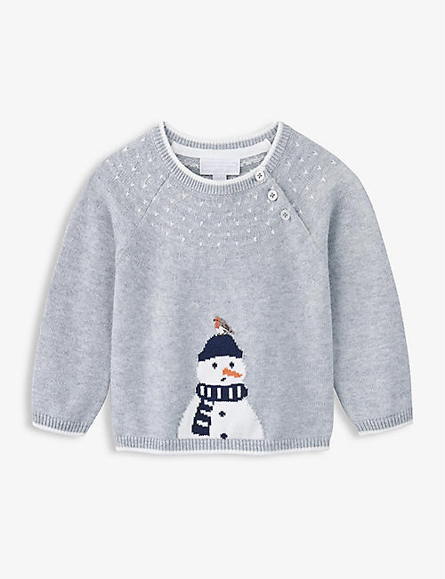 THE LITTLE WHITE COMPANY: Snowman intarsia cotton jumper 0-18 months