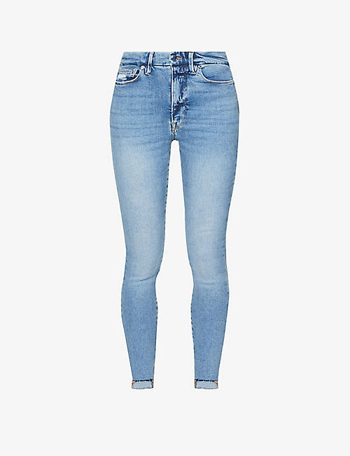 GOOD AMERICAN: Good Waist stepped-hem skinny high-rise recycled cotton-blend stretch-denim jeans