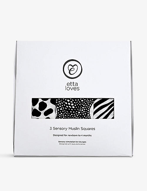 ETTA LOVES: Animal-print organic-cotton muslin cloths pack of three