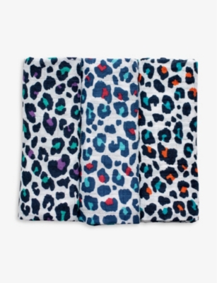 ETTA LOVES: Leopard-print organic-cotton muslin cloths pack of three