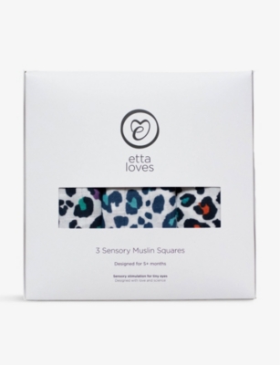 ETTA LOVES: Leopard-print organic-cotton muslin cloths pack of three