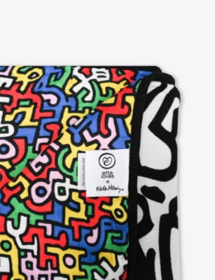 ETTA LOVES: Etta Loves X Keith Haring graphic-print cotton muslin blanket 120cm x 120cm