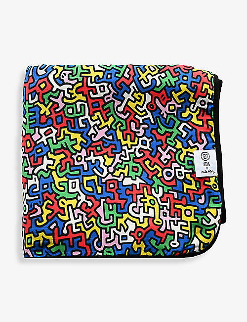 ETTA LOVES：Etta Loves X Keith Haring 图案印花有机棉布毛毯 120 厘米 x 120 厘米