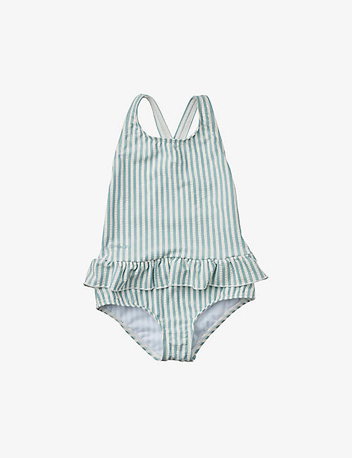 LIEWOOD: Amara stripe-print frill-detail swimsuit 3 months - 3 years