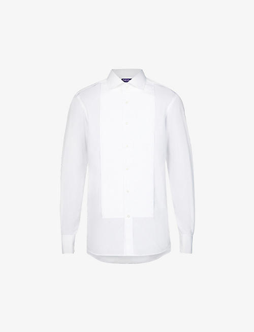 RALPH LAUREN PURPLE LABEL: Ashton piqué-bib fitted cotton-poplin shirt