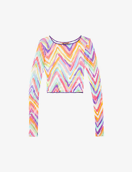 MISSONI: Zigzag-print cropped stretch-woven top