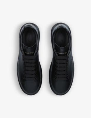 Alexander Mcqueen Black Sneakers With Logo Lettering On The Rear And Oversize Rubber Sole In Leather In Black
