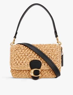 Coach Soft Tabby Woven Straw And Leather Shoulder Bag In Black | ModeSens