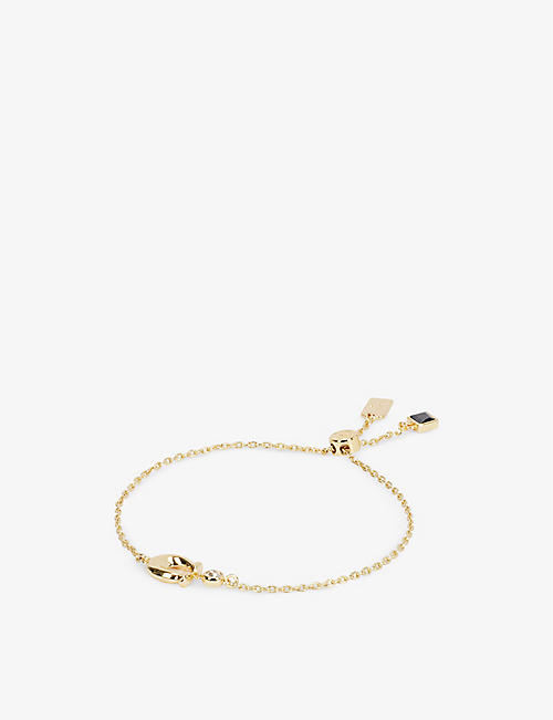 COACH: Logo-charm crystal-embellished brass bracelet