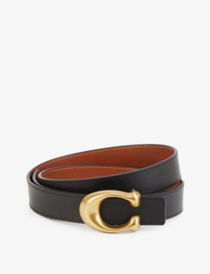 Coach Signature Buckle Reversible Belt In Black