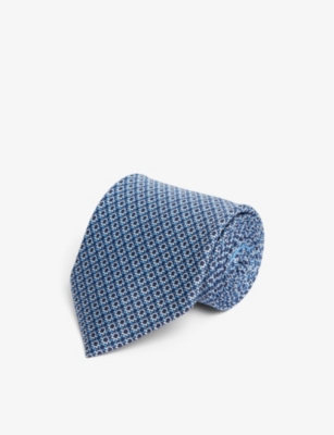 Ferragamo Laccio Geometric-pattern Silk Tie In Navy/azzurro