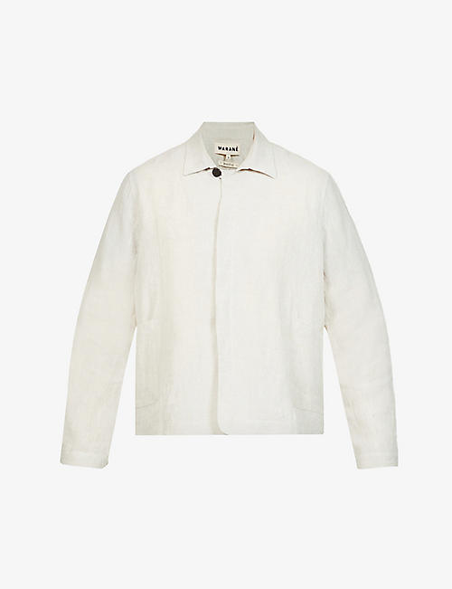 MARANE: Contrast-buttons collared relaxed-fit linen shirt