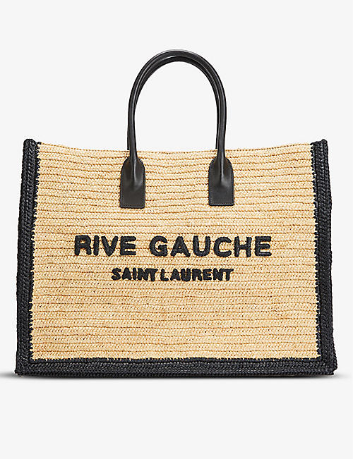 SAINT LAURENT: Cabas brand-printed woven raffia tote bag