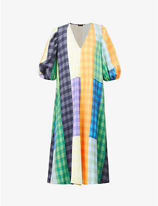 STINE GOYA: Mavelin check recycled-polyester-blend midi dress