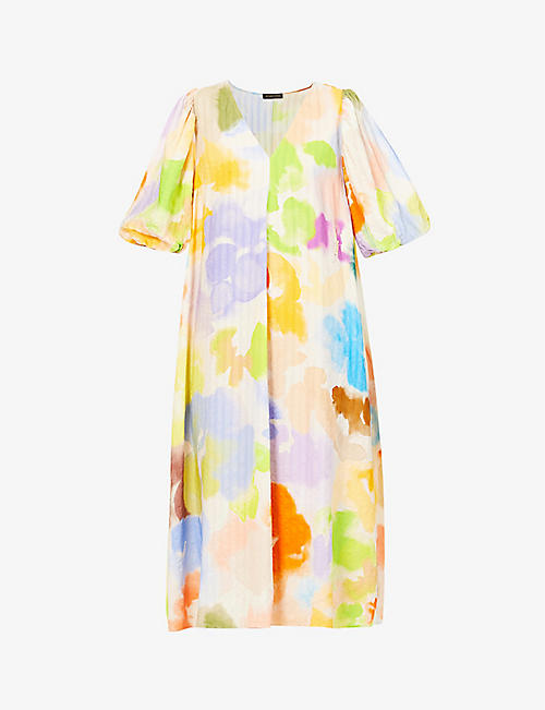 STINE GOYA: Julia graphic-print linen-blend midi dress