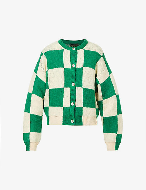STINE GOYA: Ash checkerboard-pattern knitted cardigan