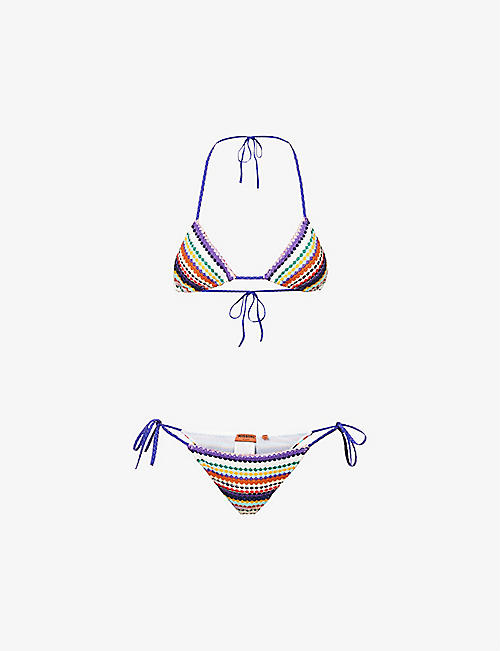 MISSONI: Stripe-embroidered mid-rise triangle bikini