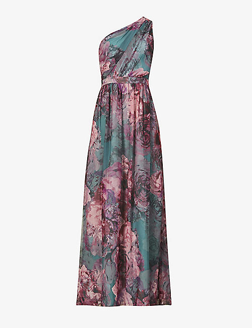CHI CHI LONDON: One-shoulder floral-print stretch-woven maxi dress