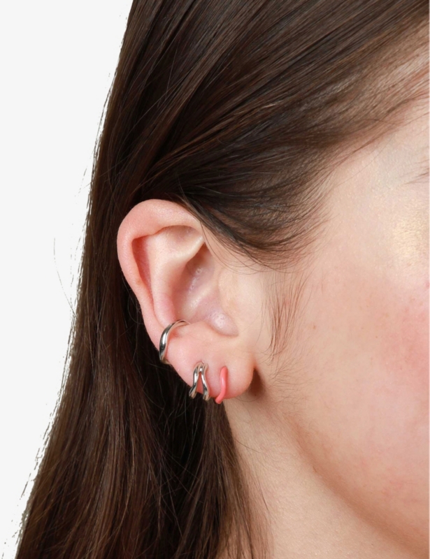 Wave recycled sterling-silver and enamel single ear cuff