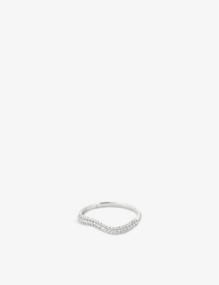 Wave recycled sterling silver and cubic zirconia ring