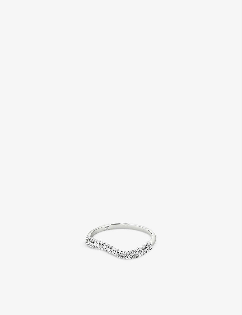 Astrid & Miyu Wave Recycled Sterling Silver And Cubic Zirconia Ring