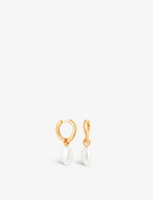 ASTRID & MIYU: Pearl Drop 18ct yellow-gold plated brass and pearl earrings