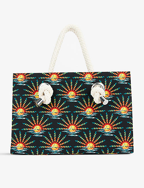 PACO RABANNE: Sunset-print brand-embroidered canvas tote bag