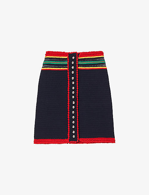 PACO RABANNE: Contrast-pattern A-line cotton-knit mini skirt