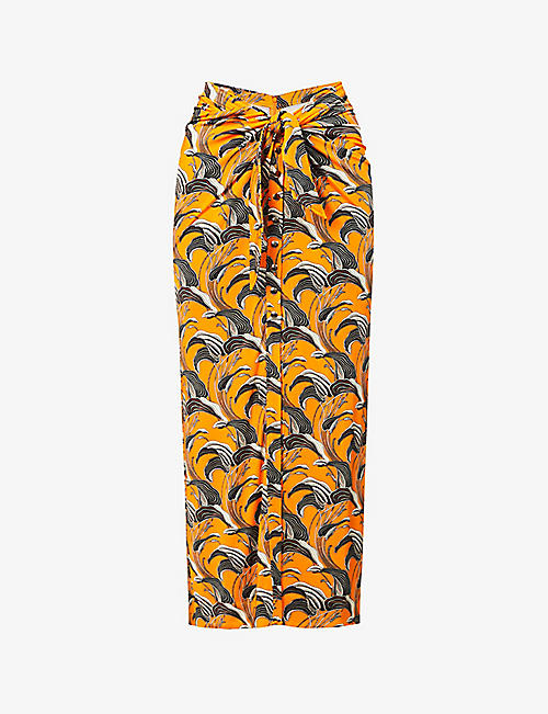 PACO RABANNE: Tie-front floral-patterned stretch-woven midi skirt