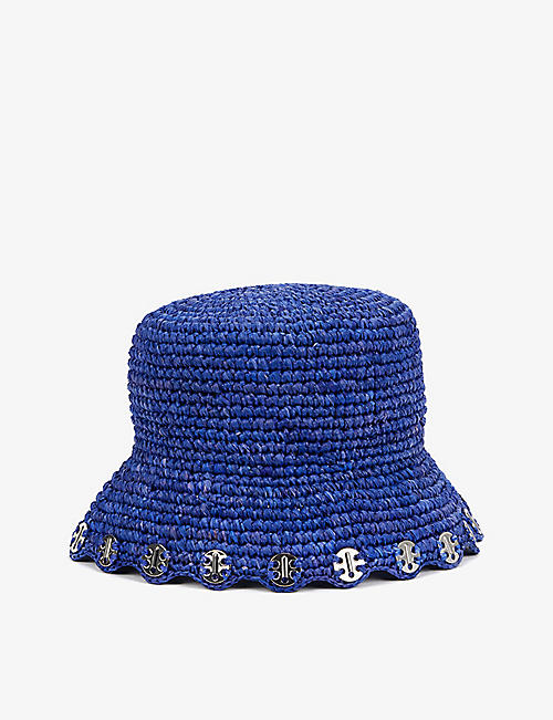 PACO RABANNE: Disc-embellished raffia bucket hat