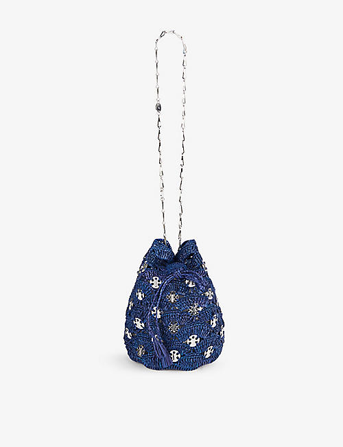 PACO RABANNE: Disc-embellished raffia bucket bag