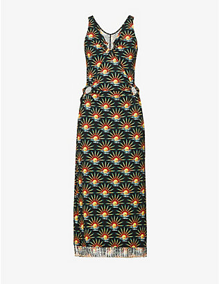 PACO RABANNE: Graphic-print organic-cotton midi dress
