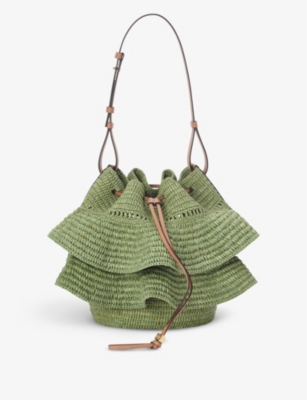 Loewe Paula's Ibiza Balloon Ruffles Raffia And Leather Bucket Bag In ...