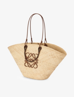 Loewe Womens Natural/tan  X Paula's Ibiza Anagram Large Iraca Palm And Leather Basket Bag In Natural/tan
