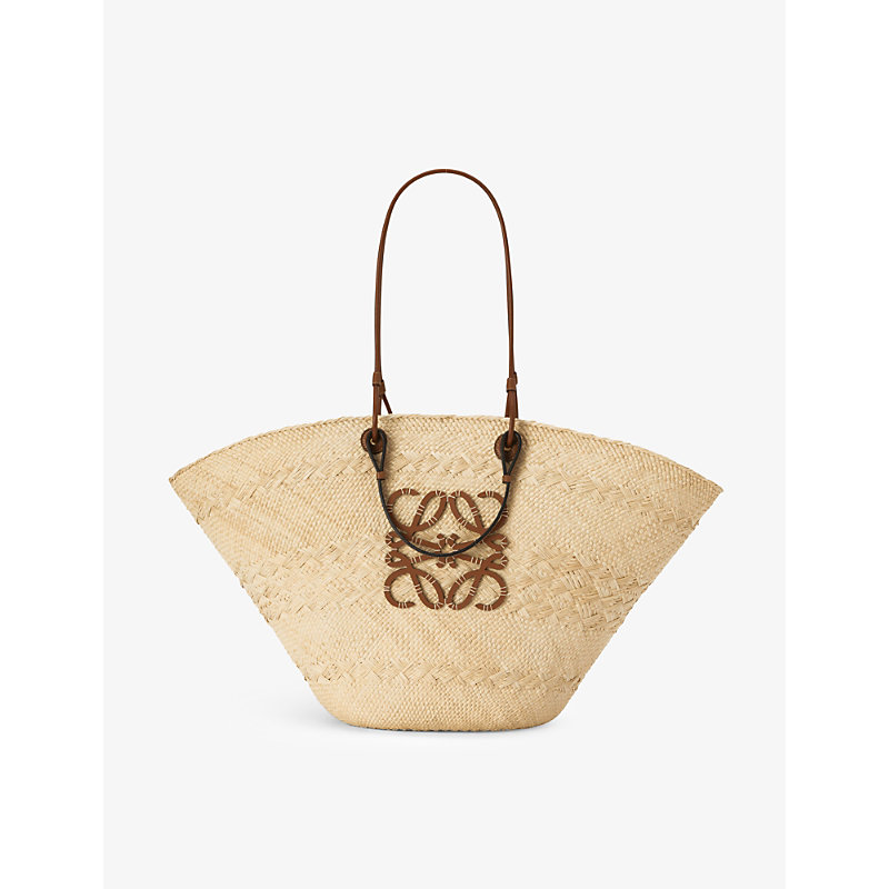 Loewe Womens Natural/tan X Paula's Ibiza Anagram Large Iraca Palm And Leather Basket Bag