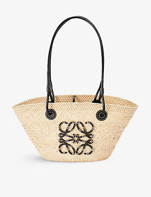 LOEWE: Loewe Paula’s Ibiza Anagram small Iraca palm and leather basket bag
