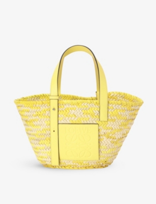 Basket bag in palm leaf and calfskin Natural/White - LOEWE