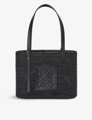 Loewe Paula's Ibiza Anagram Small Raffia Basket Bag In Black/black ...