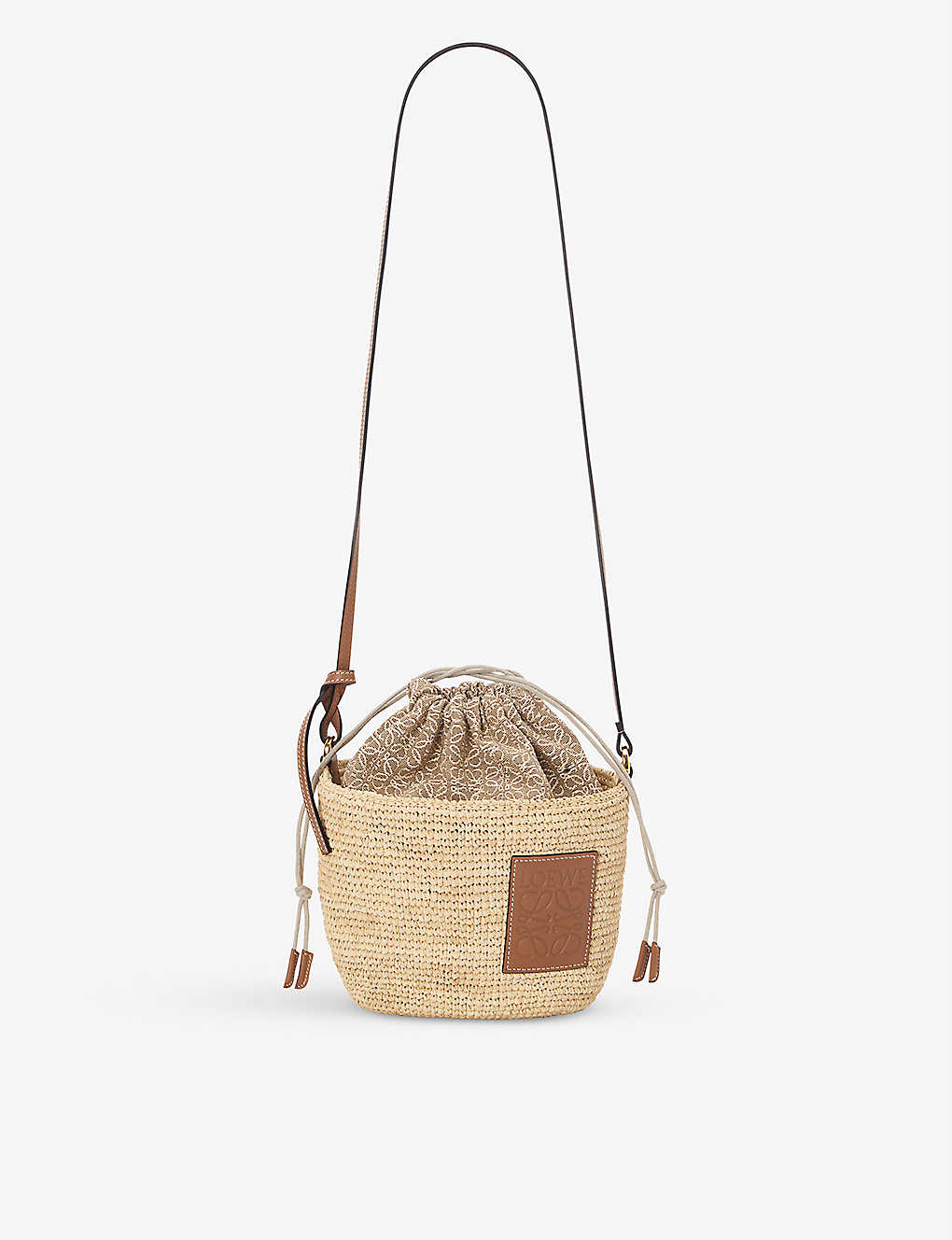 Loewe Womens Natural/tan Paula's Ibiza Drawstring Raffia And Leather Cross-body Basket Bag