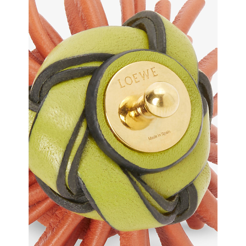 Shop Loewe Women's Green/coral X Paula's Ibiza Cactus Flower Leather Stud Charm