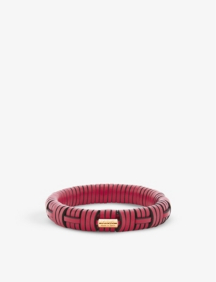 Loewe + Paula's Ibiza Interlock Leather And Gold-tone Bangle In Fuchsia