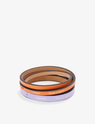 Loewe + Paula's Ibiza Set Of Two Leather Bangles In Lavander/orange
