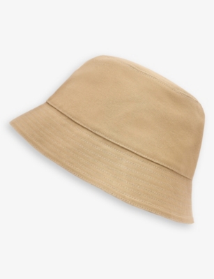 Loewe Womens Sand/tan  Paula's Ibiza Brand-patch  Cotton And Calfskin Bucket Hat In Sand/tan