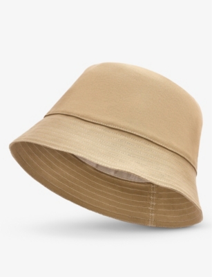 Loewe Womens  Paula's Ibiza Brand-patch  Cotton And Calfskin Bucket Hat Sand/tan