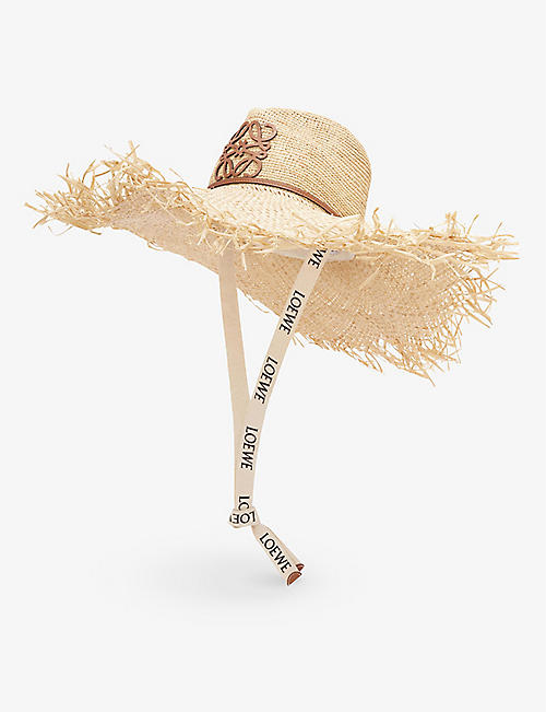 LOEWE: Loewe Paula’s Ibiza Brand-patch wide-brim raffia and calfskin hat