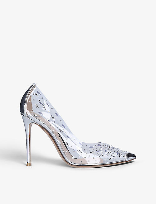 GIANVITO ROSSI: Halley crystal-embellished PVC and leather courts