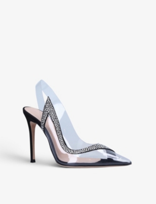 GIANVITO ROSSI Hortensia 105 crystal-embellished PVC and leather slingbacks