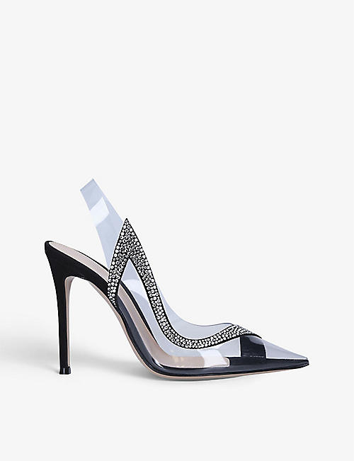 GIANVITO ROSSI: Hortensia 105 crystal-embellished PVC and leather slingbacks