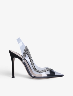 GIANVITO ROSSI Hortensia 105 crystal-embellished PVC and leather slingbacks