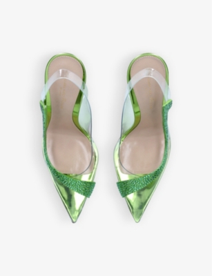 GIANVITO ROSSI Hortensia crystal-embellished PVC and leather slingback courts